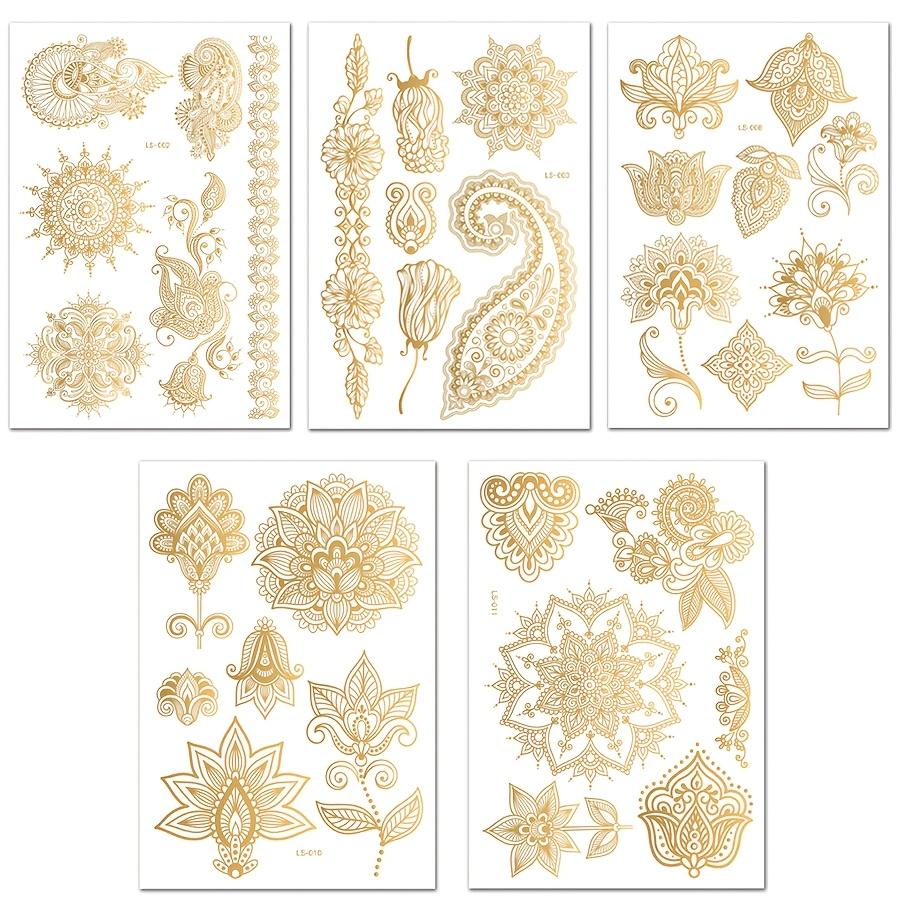 

Fake Tattoos 5 Sheets Temporary Tattoo Stickers Body Art Arm Lace Gold Metallic For Women Sexy High Quality 5 Sheets золотий