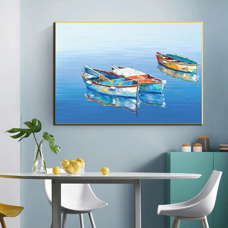 Modern Ocean Boat Canvas Wall Art: Bedroom & Living Room Decor
