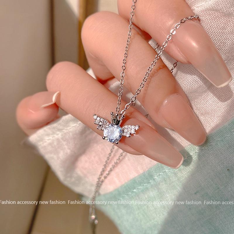 iF ME Simples anjo coroa pingente colar cristal asa prata corrente gargantilha para acessórios de jóias femininas