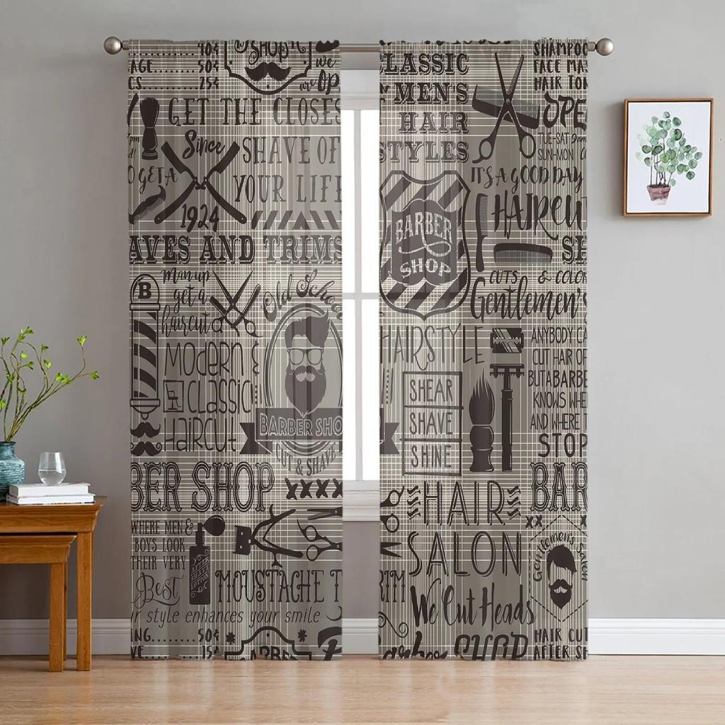 Barbershop Design Element Sheer Curtains For Living Room Modern Fashion Valance Curtains For Kitchen Tulle Curtains