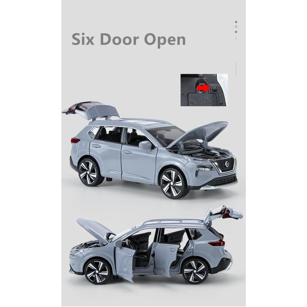 1/32 Nissan X-TRAIL SUV Model auta ze slitiny Diecast Kovová Off-road vozidla Model auta Simulace zvuku a světla Dětská hračka Dárky