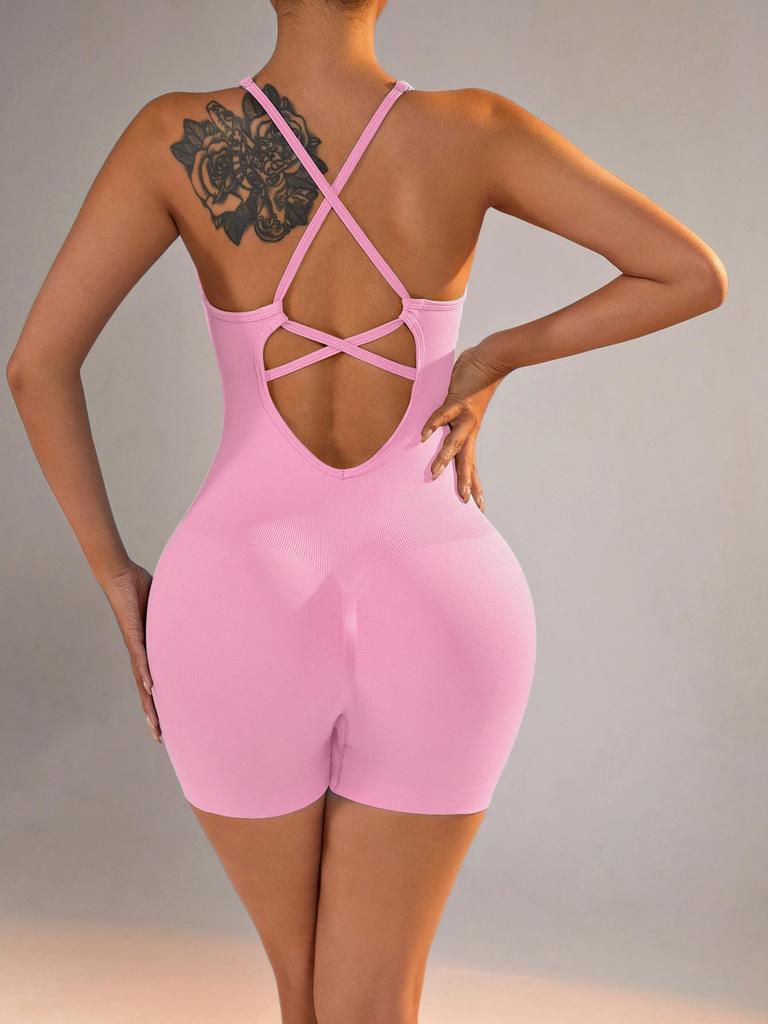 Women's Nude Feel Backless Yoga Jumpsuit - Spring/Summer Fit