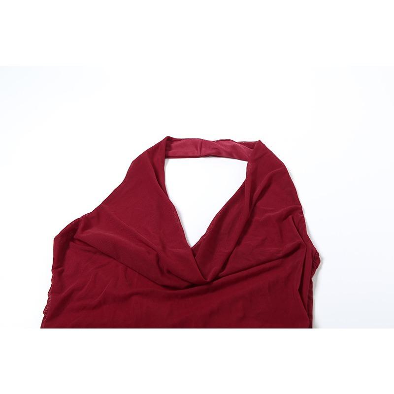 Women's Sexy Fashion Royal Sister Wind Hanging Neck Swing Back Slim Pleated Dress