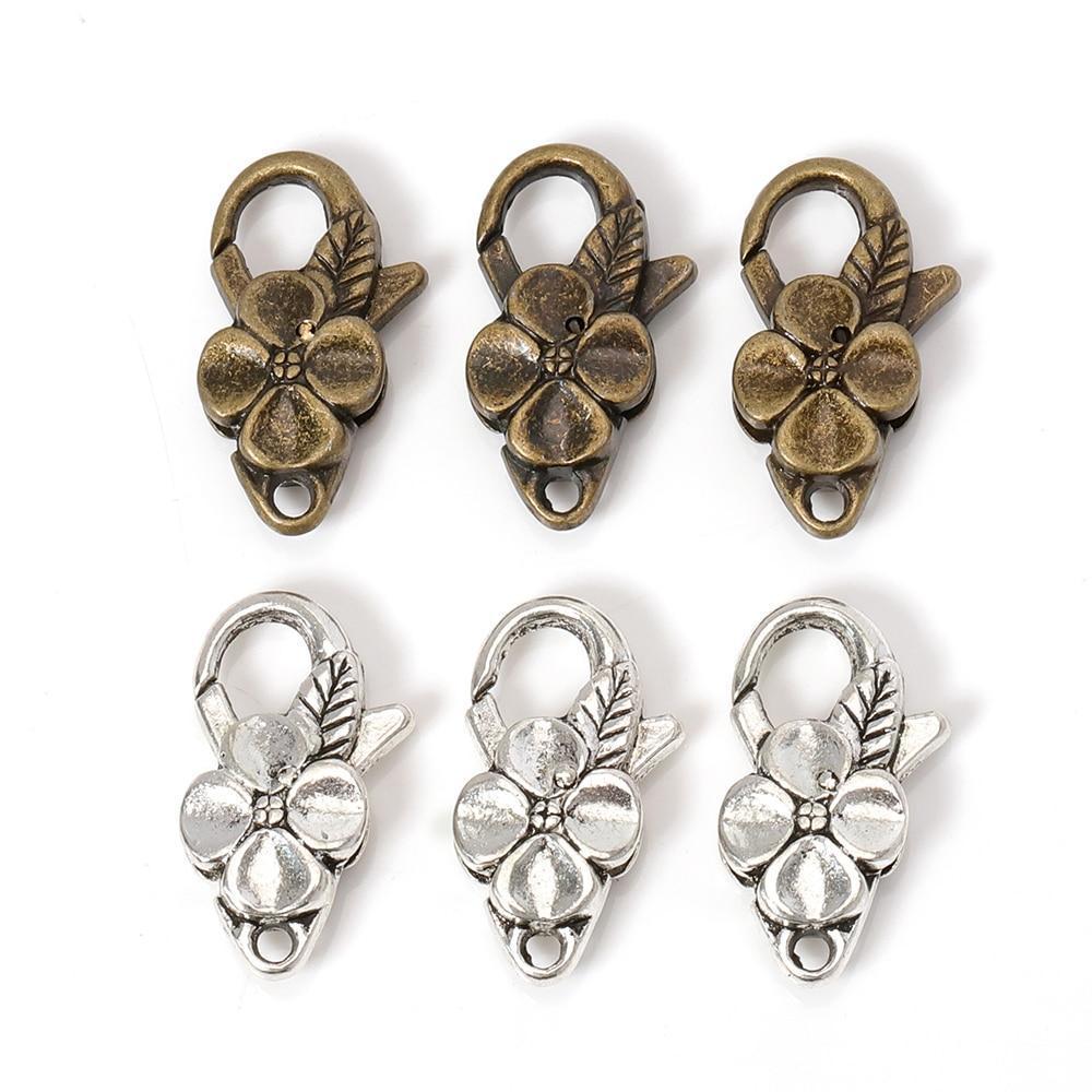 10Pcs/lot Antique Silver Flower Lobster Clasp Hooks for Necklace Bracelet Chain DIY Jewelry Accessory Findings 26*15MM