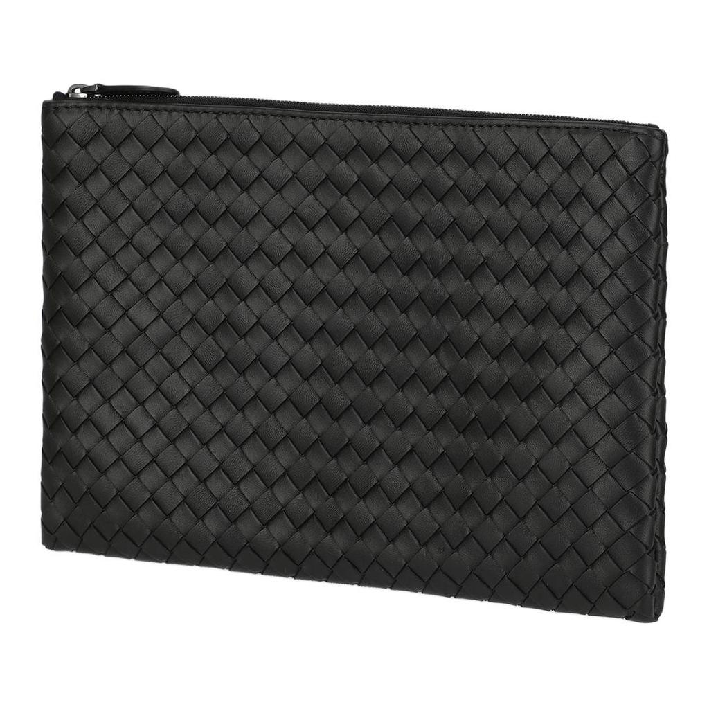 Bottega Veneta Intrecciato Woven Zip Leather Clutch Medium Women clutch Black 522429V3UN11275