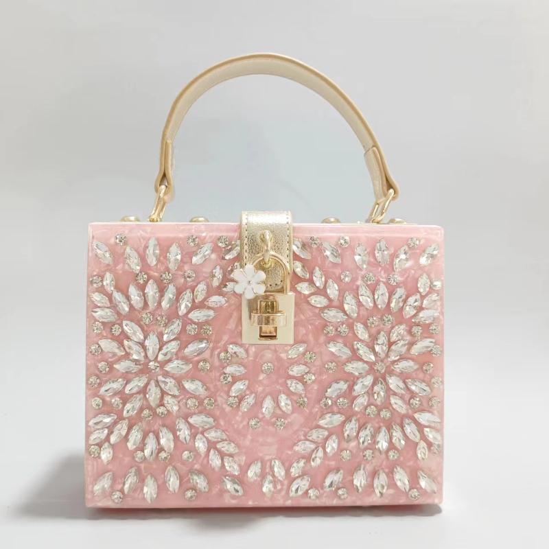 

Diamond Evening Bag Shoulder Crossbody Large Capacity Wedding Acrylic Handbag New Brand Women s Luxury Designer Bags Rectangular 19x15x7cm розовый