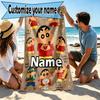 Custom Name Personalized Crayon Shin Print Beach Towel, for Trip Camping Beach Party Home Decor, Birthday Gift for Family & Friends