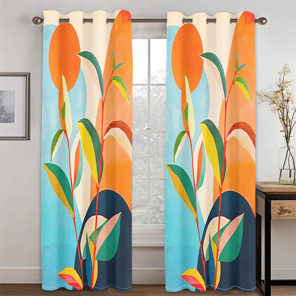 Moderner minimalistischer Kunststil Pflanze Grünes Blatt Vorhänge 2 Paneele Wohnzimmer Schlafzimmer Balkon Arbeitszimmer Friseursalon Dekorative Vorhänge