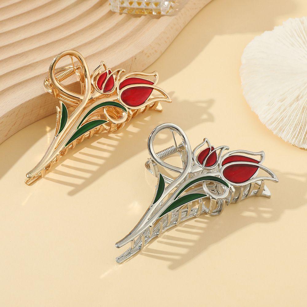 

Tulip Hair Crabs Clip Metal Flower Hairgrip Women Hair Claws Korean Ponytail Holder Shark Clip