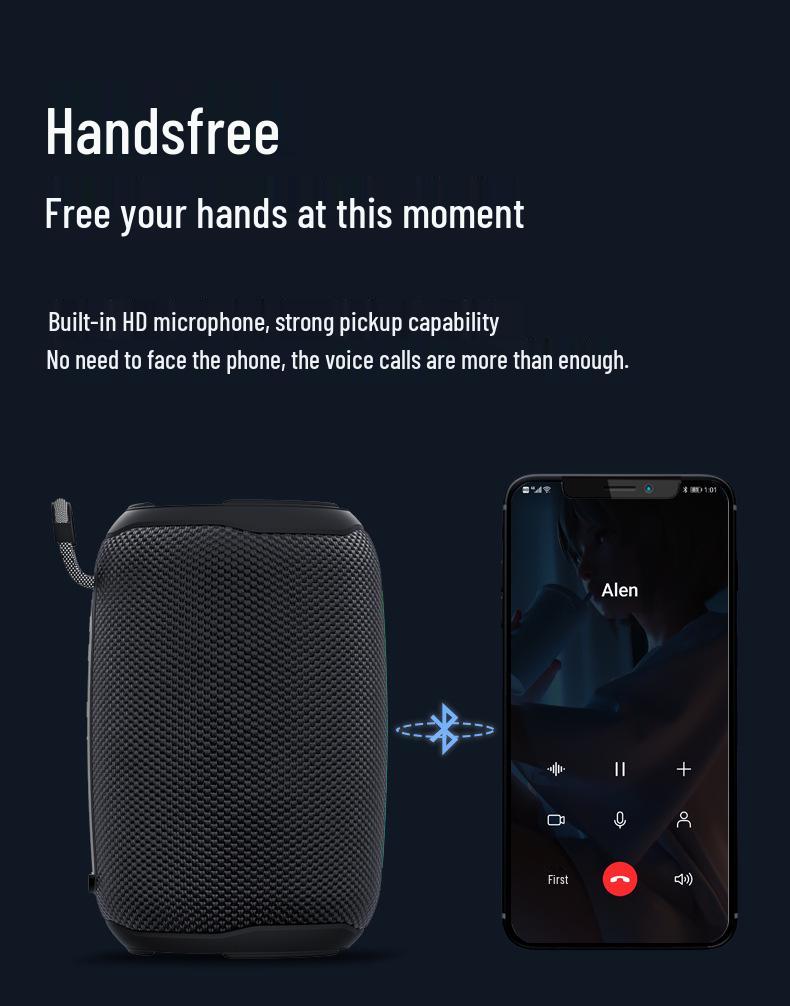 Portable Waterproof Bluetooth Speaker with High-Quality Sound, Colorful Lights, Ideal for Outdoor Parties.