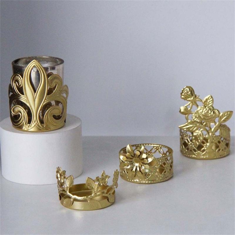 Elegant Hollowed Out Tealight Holder Metal Candlestick Candlestand Wrought Iron Candle Holder Cup for Home Table Decors