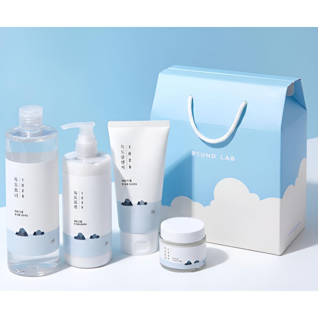ROUND LAB 1025 Dokdo Daily Mild Skincare Set Toner 500ml + Lotion 400ml + Cleanser 150ml + Cream 80ml Sensitive Skin Care Kit