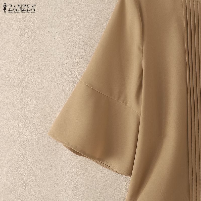 ZANZEA Women Casual Round Neck Solid Color Loose 3/4 Sleeve Blouse