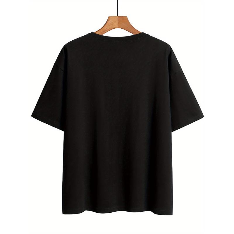 European Size graphic print t-shirt, short sleeve crew neck casual top for summer & spring, Women's clothing