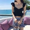 Split Swimsuit, Flat-mouth High-waisted Skirt Two-piece Set, Korean Bikini, Fungus Edge Conservative Hot Spring Swimsuit Women