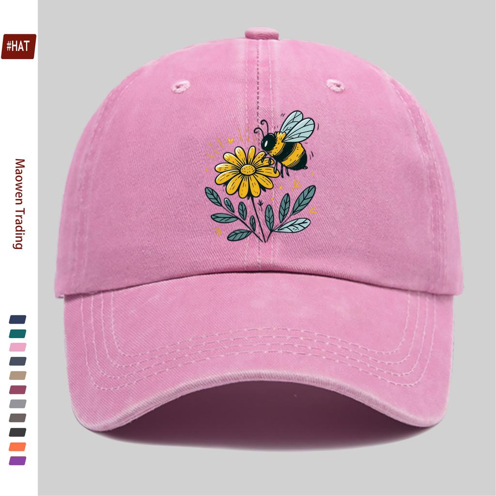 Pc Bee and Small Yellow Flower Forest Green Pattern Print Baseball Cap Ideal Decorative Hat for Travel Enthusiasts Multiple