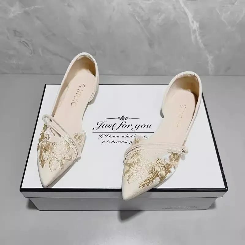 Fashion 2025 Summer New Slip on Women's Flats Pointed Toe Print Plus Size Versatile Shoes Daily Fashion String Bead Bow Tie Floral Flats