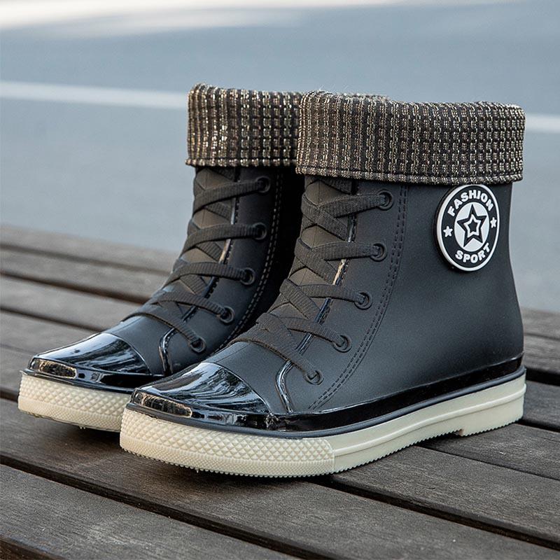 

Женские модные водонепроницаемые резиновые дождевые ботинки в корейском стиле - короткие, теплые, резиновые, модная обувь для студентов 38