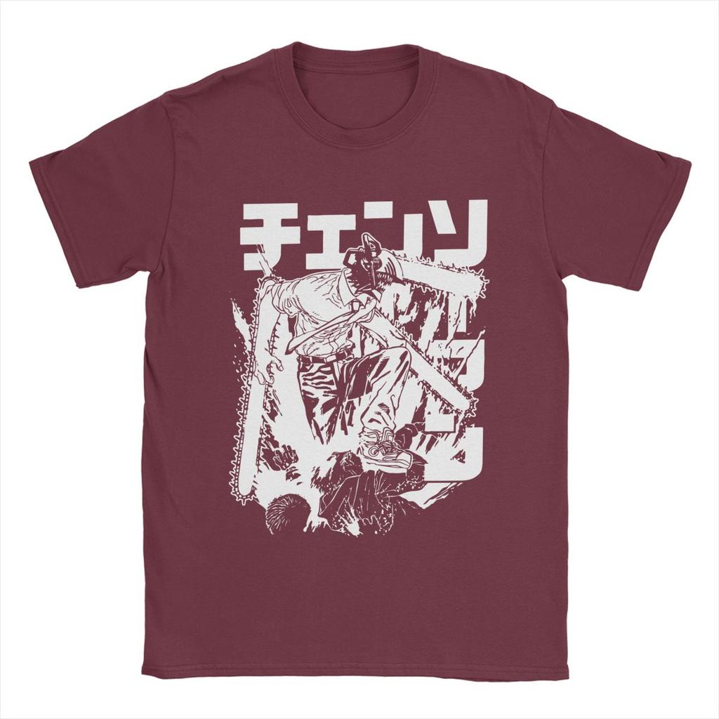 Anime Warrior Denji T Shirts Men's Cotton Vintage T-Shirt Round Neck Tee Shirt Short Sleeve Clothes 6XL