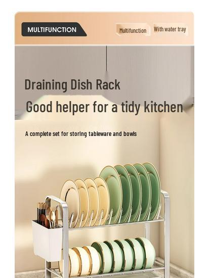 Compact Double-Layer Stainless Steel Dish Rack for Kitchen Countertop