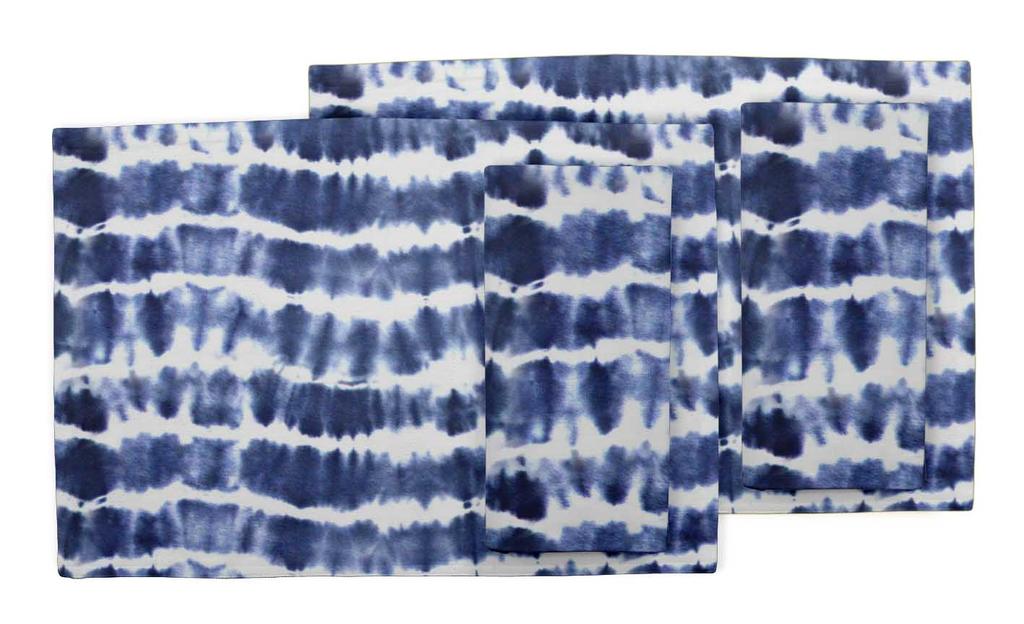 S4Sassy Blue Wave Shibori Washable Placemats & Napkins Table Decor Dining