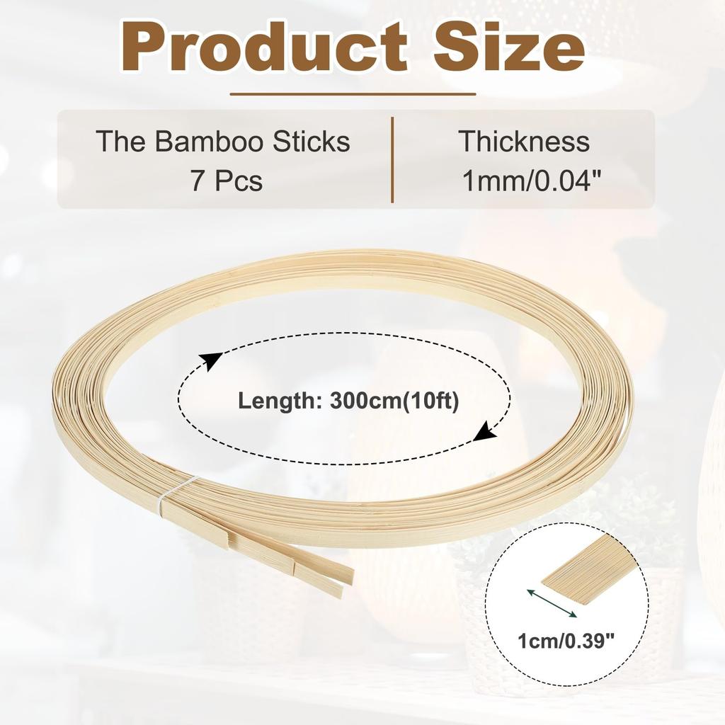 uxcell 7 Rolls of Knitting Bamboo x Basket Weaving Wicker Repair 1mm Thick Thin Bamboo Strips for Basket DIY and Chandeliers Strips, 0.39" 10ft,