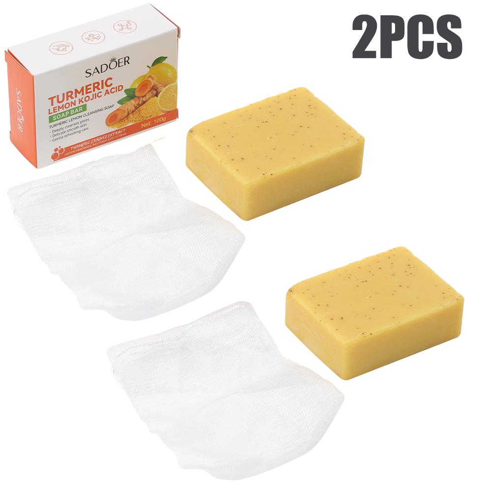 Turmeric Kojic Acid Soap With Lemon Granules Exfoliating Scrubbing Skin Lightening Body Care Natural Skincare Bar Handmade Soap