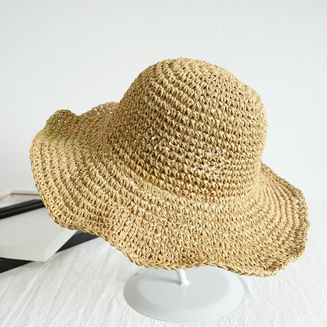 Korean Style Foldable Crochet Straw Hat - Women's Summer Sun Protection Beach Hat