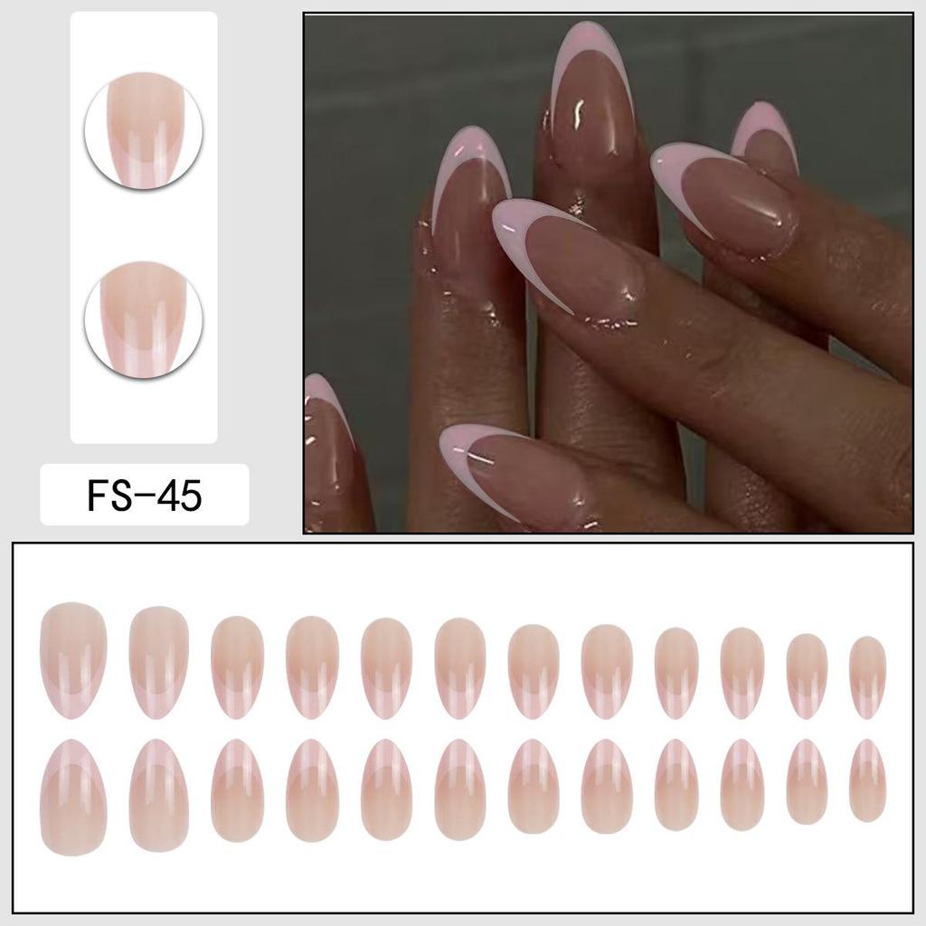 Pink French Tip Almond Wearable False Nails