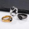 Sechseckiger Schwarzer Zirkonring für Herren, Edelstahl Antiksilber Farbe Geometrisches Band, Punk Statement Schmuck Geschenk