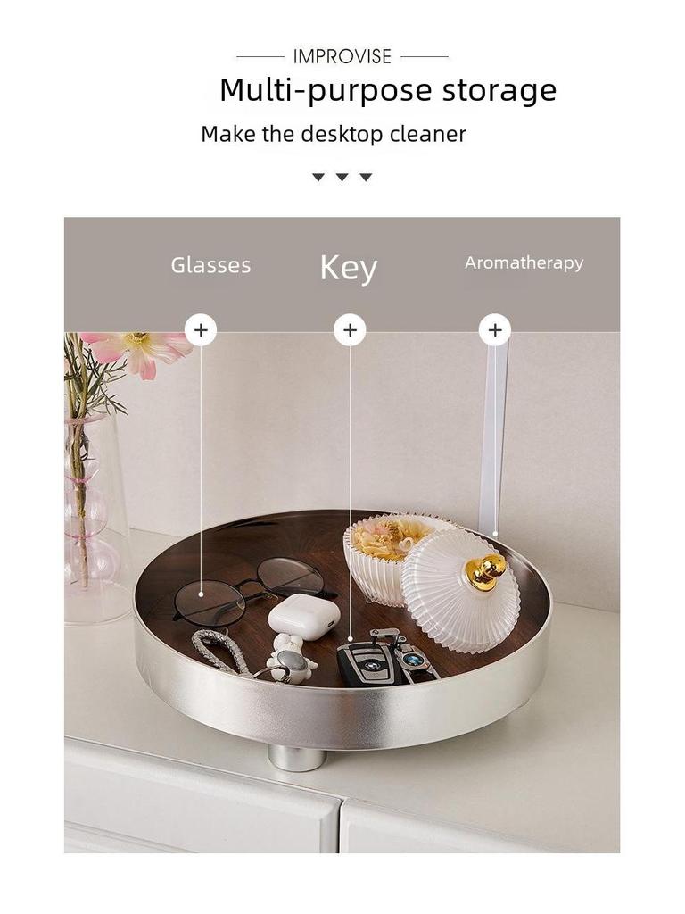 Nordisches rundes Couchtischtablett zur Aufbewahrung von Ornamenten, Aromatherapie, Parfüm und Kosmetik.