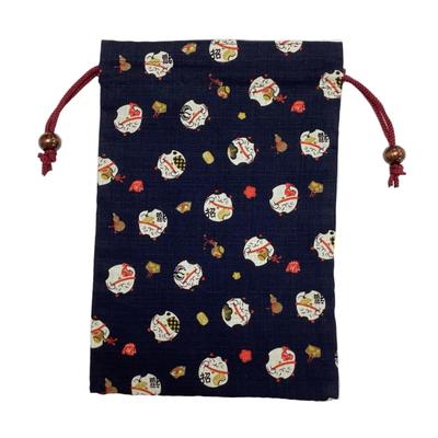 Kyosuke Japan-made Goshuincho Case Bag Drawstring Cotton 100 Approximately 26.518cm Engiya Fukumaruneko Navy Traditional Pattern Cat Good Luck Item