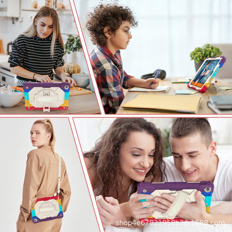 iPad 10.2 Contrast Shoulder Strap Case: 360° Rotating, Dual-Layer, Silicone Protective Cover for iPad 9/8/7