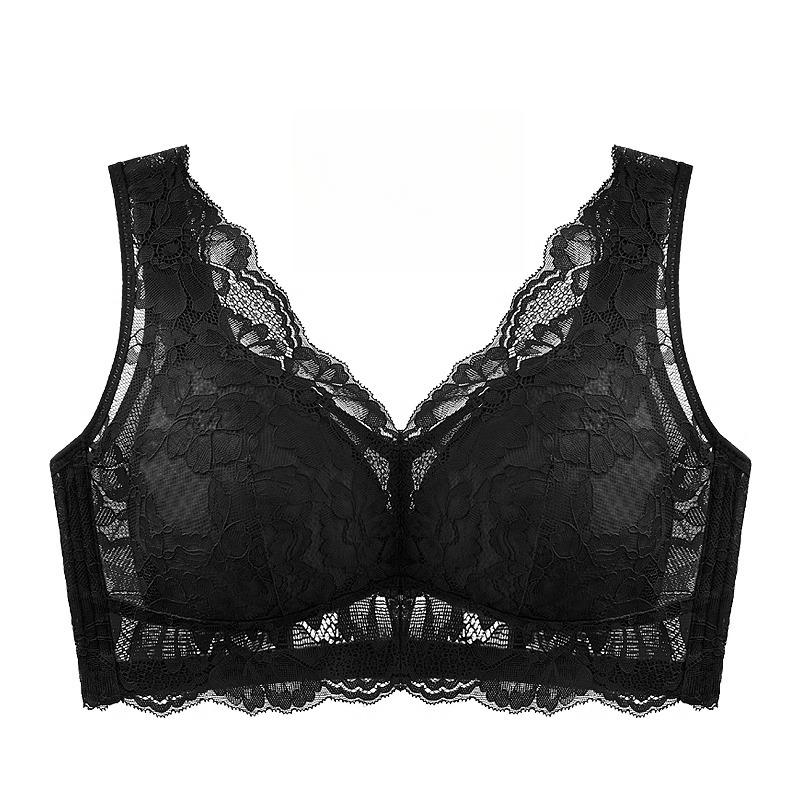 

Женское нижнее белье Стягивающий и поддерживающий грудь бюстгальтер Предотвращающий провисание Бюстгальтер полной чашки Тонкий бюстгальтер без косточек Бюстгальтер большого размера Бюстгальтер пуш-ап 42/95E чёрный