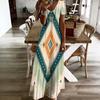 Women Plus Size V Neck Short Sleeve Printed Straight Maxi Dress