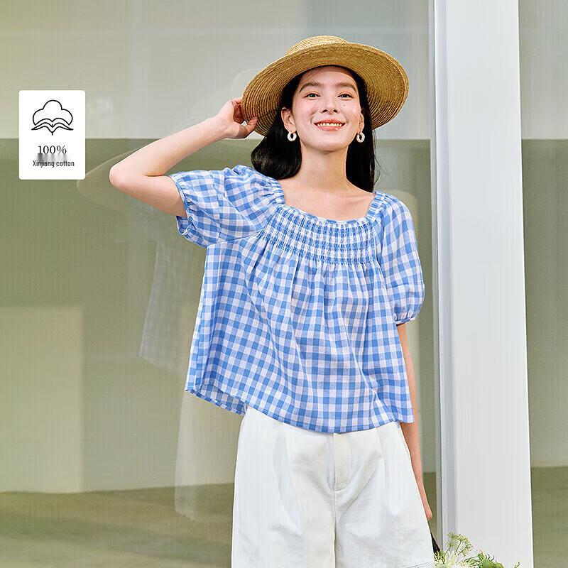 Inman Women s 100% Cotton Plaid Pleated Slimming Shirt XL