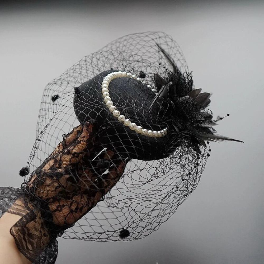 New Mesh Elegant Bridal Headwear Vintage Pearl Flower Pillbox Hats Temperament Mesh Wedding Veil Hat For Women