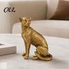 Dreidimensionale Leopard Figur Goldene Figur Modell, Lebendige Statue, Hauernder Laufender Haltung, Harz Elegantes Tier Dekor Stück Schmuck für