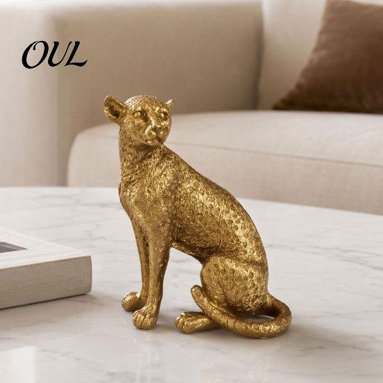 Dreidimensionale Leopard Figur Goldene Figur Modell, Lebendige Statue, Hauernder Laufender Haltung, Harz Elegantes Tier Dekor Stück Schmuck für
