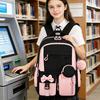 4pcs/set Patchwork School Backpack Set Primary Middle Bow School Bags for Girls Cute Bookbag Lunch Bag Pencil Bag Large Capacity