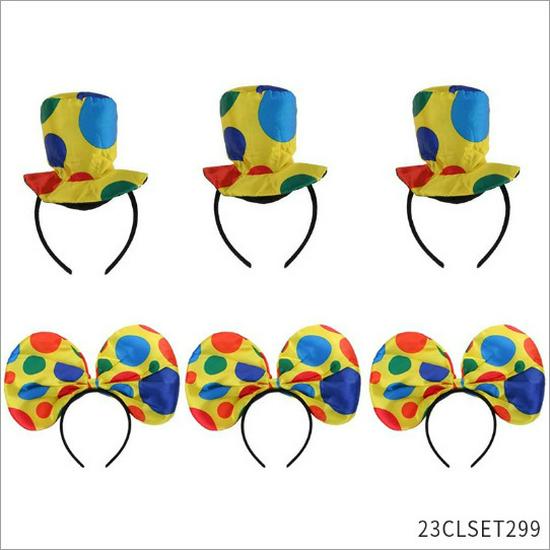 Colorful Clown Polka Dot Costume Set with Nose, Hat, Wig, Bow Tie, and Magic Props.