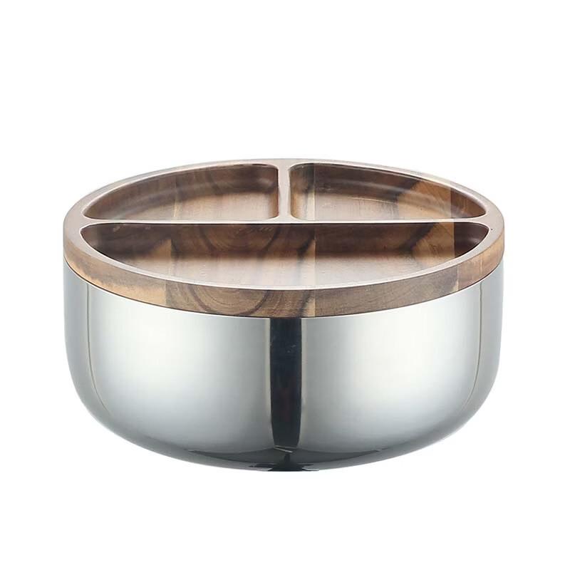 Stainless Steel Divided Dried Fruit Plate with Wooden Lid