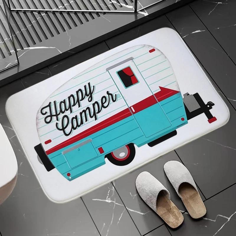 Cute Camper Van Print Doormat Funny RV Camping Themed Entryway Welcome Mat Soft Non-Slip Indoor Outdoor Floor Rug