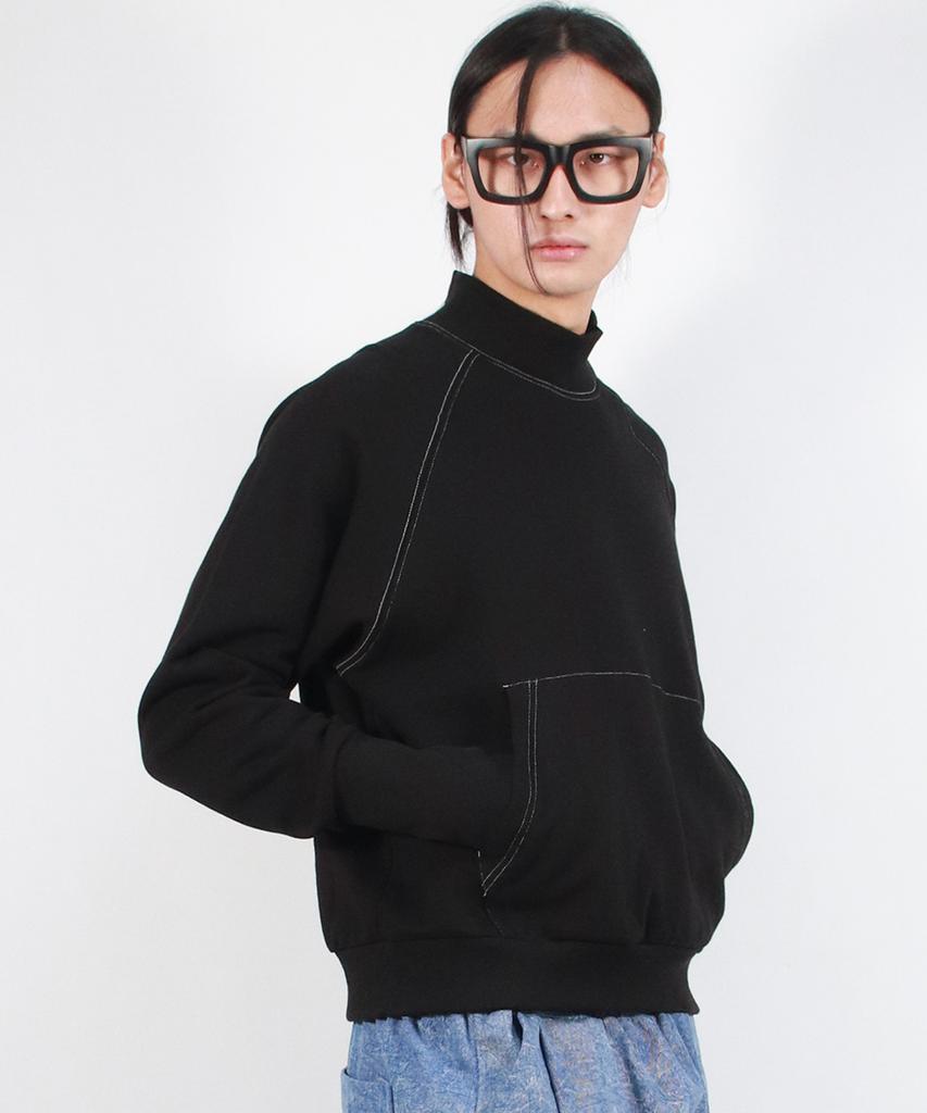 Deumakeu M High-Neck Medium-Fit Stitch Raglan Sweatshirt - Black