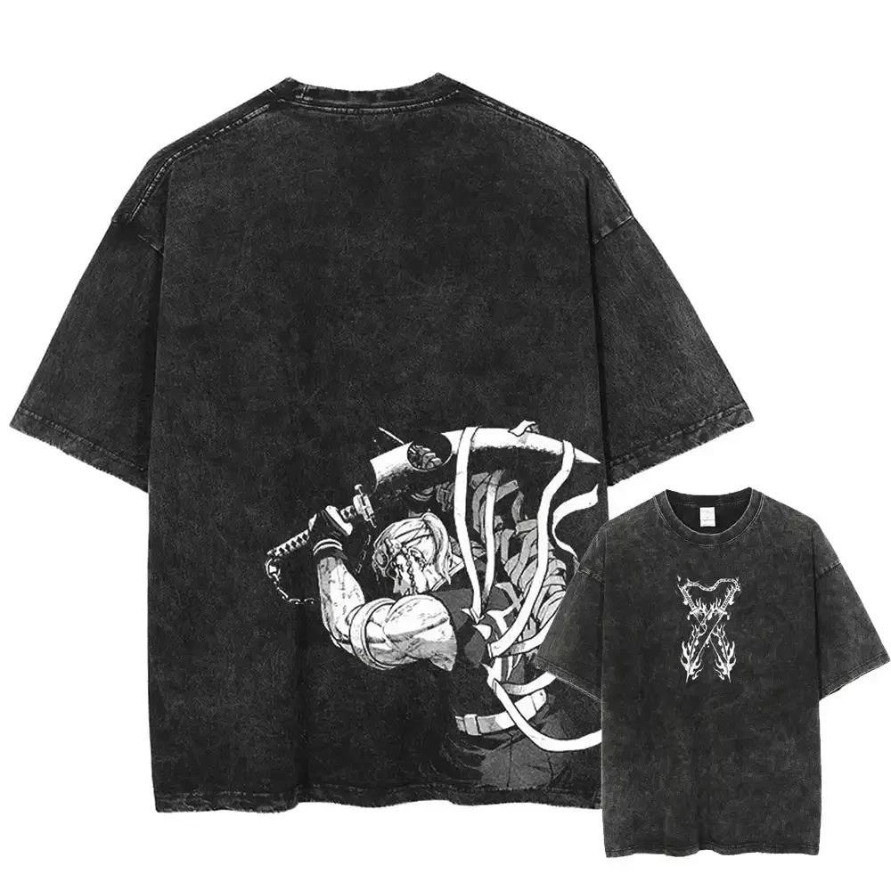 

100% Cotton Acid Washed T Shirt Anime Printed Loose Fit Cotton Unisex Streetwear 3XL