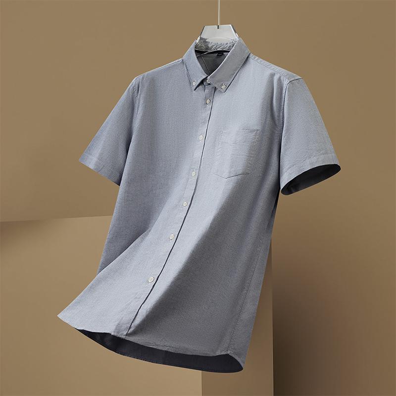 Plus Size Men's Solid Color Oxford Short-Sleeve Shirt - Summer Business Casual.