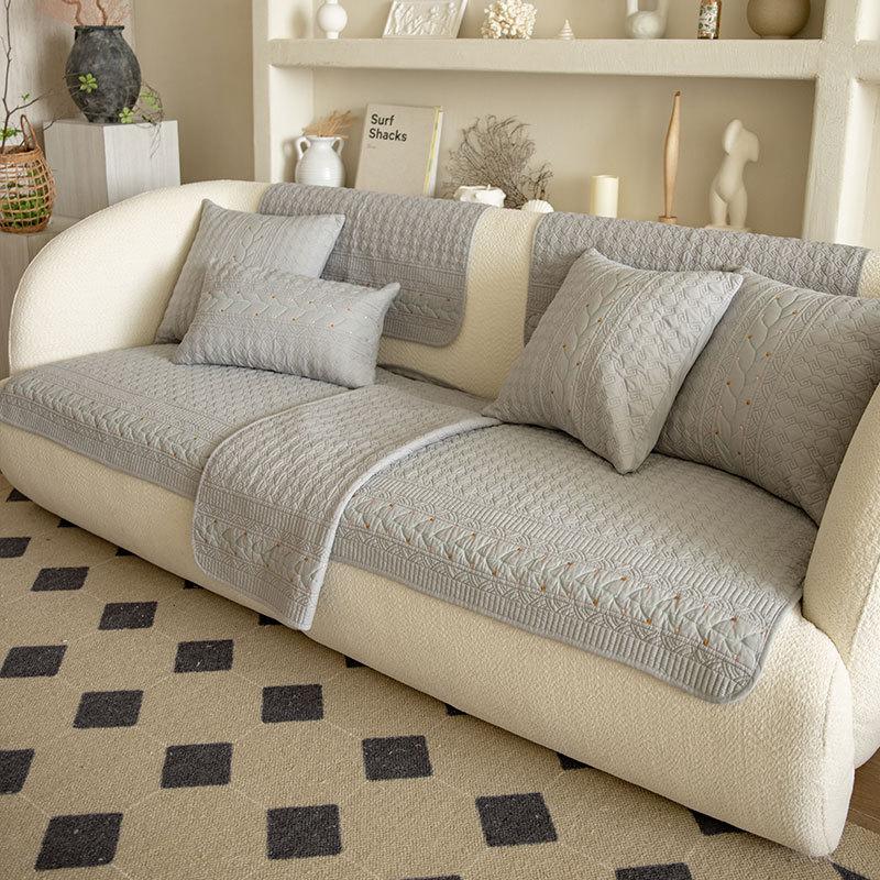 Small Fresh Style Sofa Cushion Four Seasons Universal Washed Cotton Simple Cover Back Towel Cover Cloth Non-Slip Cushion