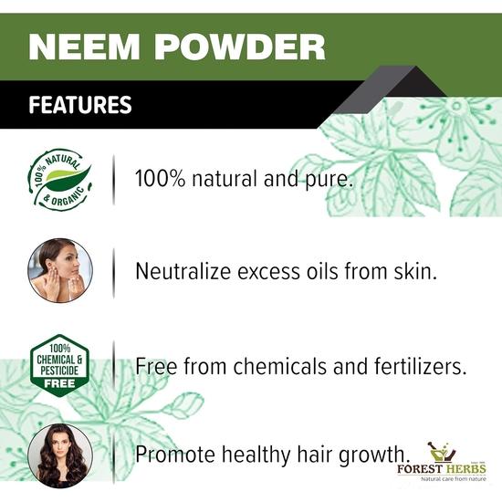 The Forest Herbs Natural Care From Nature 100% Pure Neem Leaves Powder 200 Grams (Sun Dried & Stemless) for Face, Skin, Hair Growth Pack