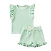 Girls' Ribbed 2-Piece Set - Solid Color Top & Pants
