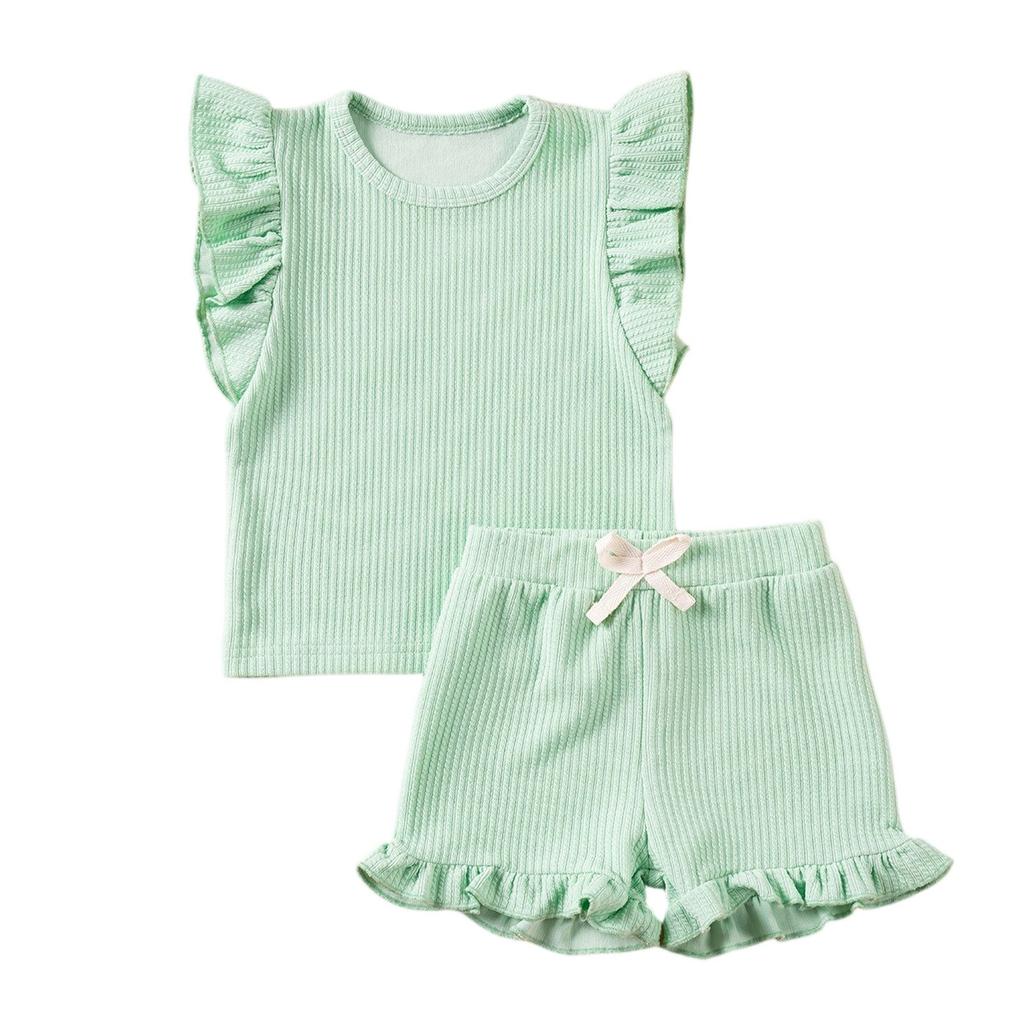 Girls' Ribbed 2-Piece Set - Solid Color Top & Pants